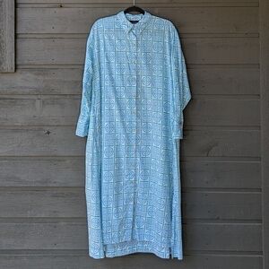 NWOT Natori Infinity Cotton Sateen Long Sleepshirt Small French Blue Geometric